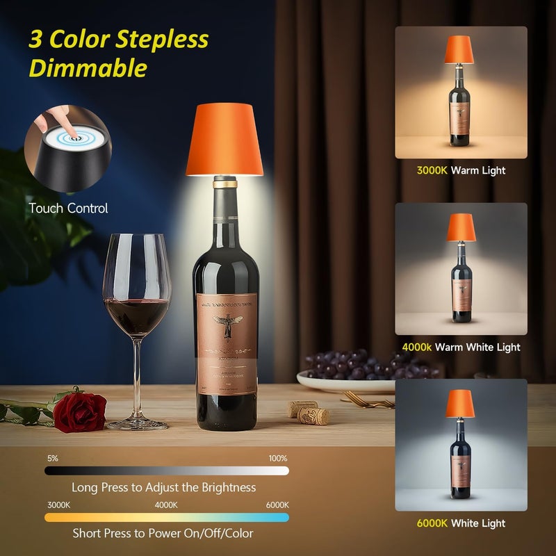 Hoide Store 2025 New Wireless Bottle Lamp - LED Bottle Lights for Liquor & Wine Bottles, Cordless Lampshade, Whiskey Bottle Top Light, Bottle Stopper Night Light Kit, Rechargeable 3-Tone Touch-Dimmable - Image 2